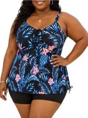 Hannah Nikole Plus Size 22W Tankini Set Vibrant Floral Print Adjustable Straps
